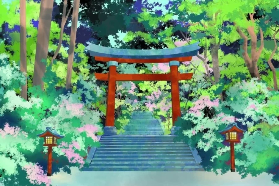 Templo en la montaña - templo japonés en pintura digital para relajación y mejor Feng Shui